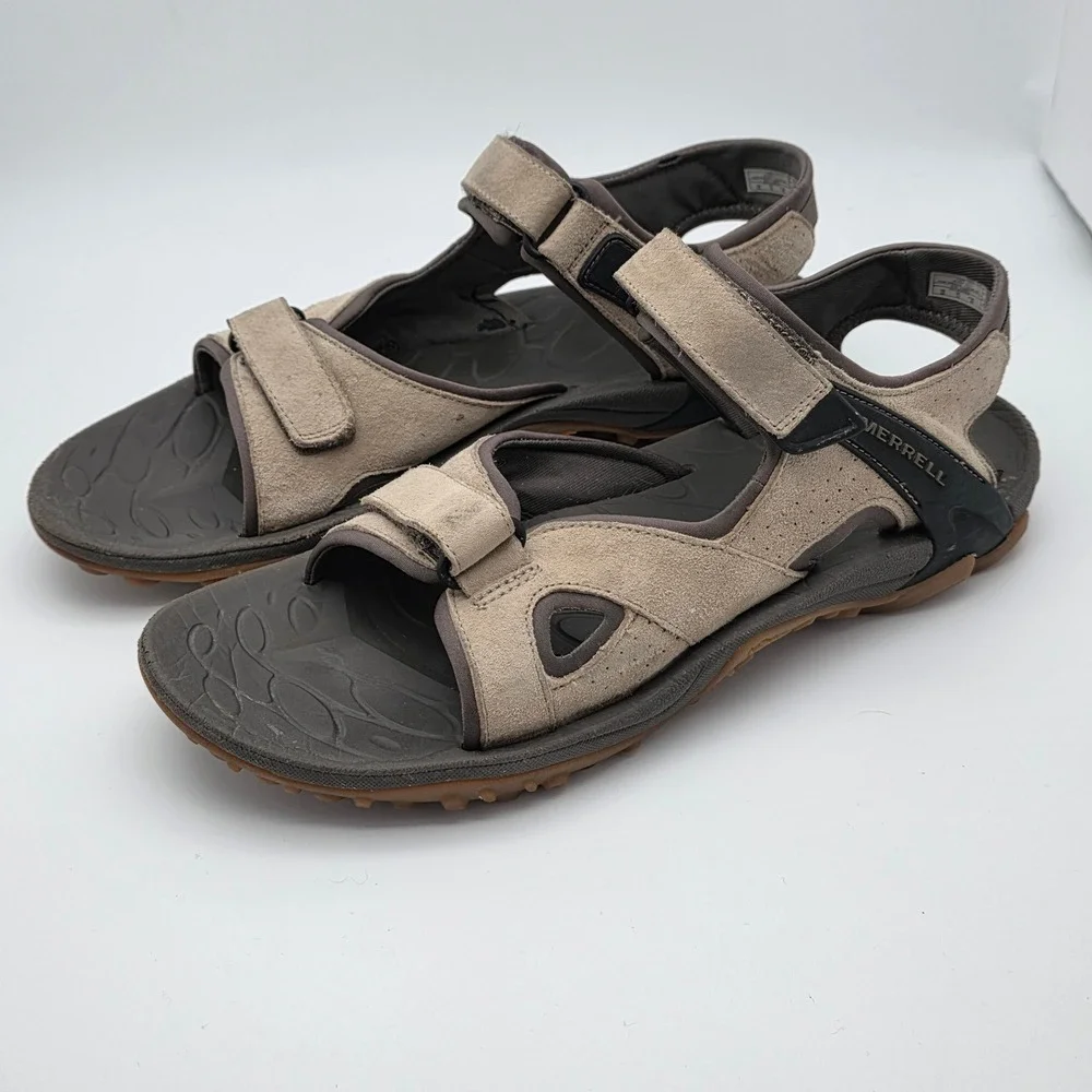 Merrell Kahuna 4 Hiking Sandals Mens 12 Tan Suede Vibram Sole Sport Trail